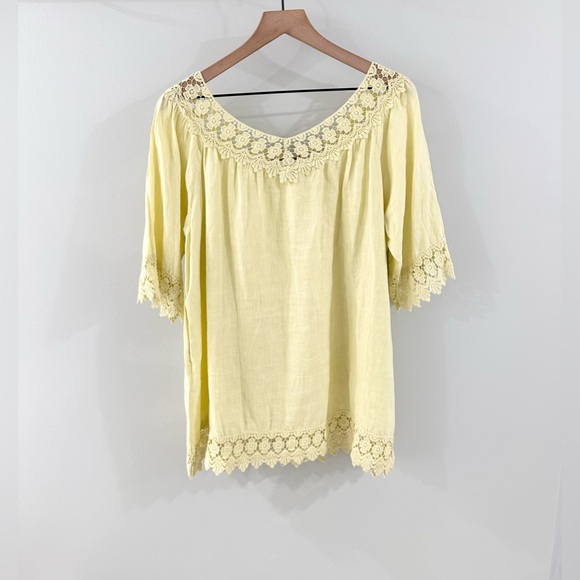 Piazza Roma Crochet Detail Linen Tunic Yellow Size Large - Picture 5 of 5